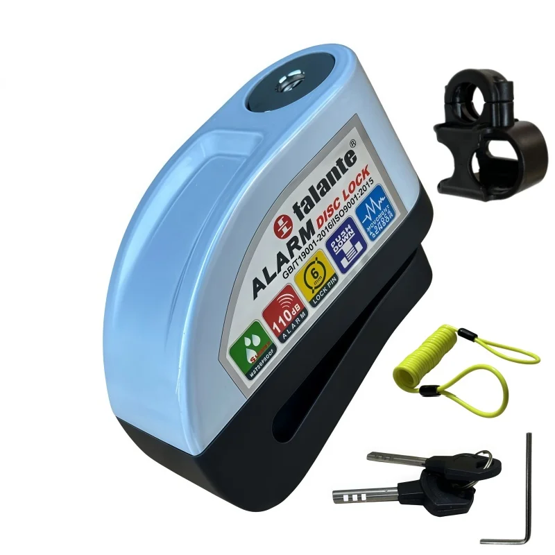Falante Anti-Theft Alarm Disc Lock for Motorcycle & Bicycle Aluminum Alloy Waterproof with Reminder Rope  Lock Bracket 5 Colors