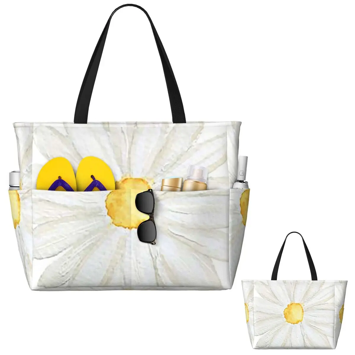 

Hand Painted One Little White Daisy Watercolor Beach Tote Bag Sport Gym Yoga Duffle Large Tote Bag Women Travel Bag Fitness bag