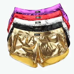 Men Patent Leather Shorts Shiny Underpants Night Club Reflection Boxer Trunks Soft Underwear Low Rise Panties Casual Aro Pant