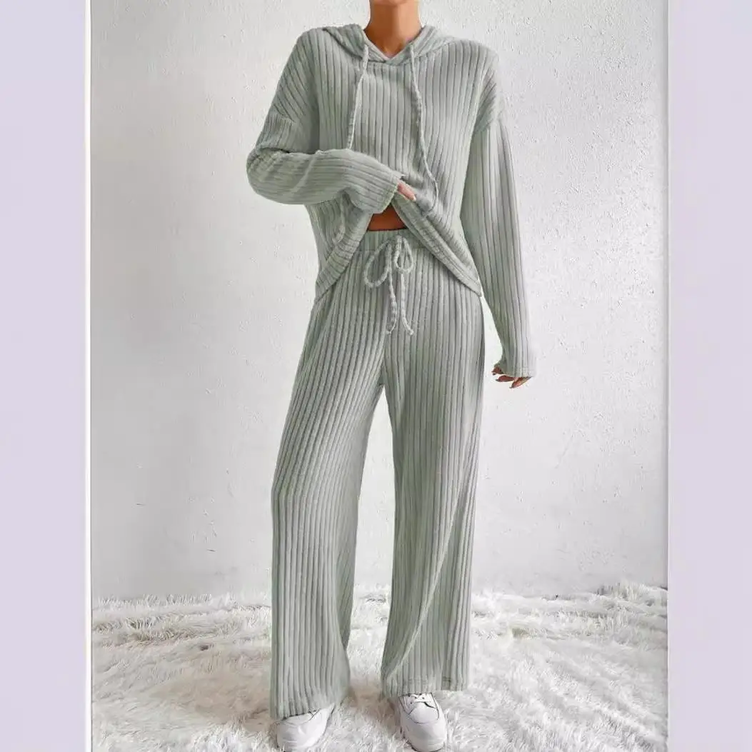 Comfortabele, faionable dames lange Sve casual broek met capuchon, huiskledingset, herfst-winter, lage taille, paraplubroek