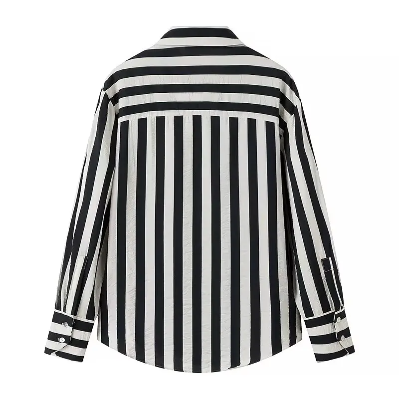 

ZBZA Spring New Women's Faion Casual Striped irt Personali Design Street Sle Long Sve Polyester Fiber Regular Length