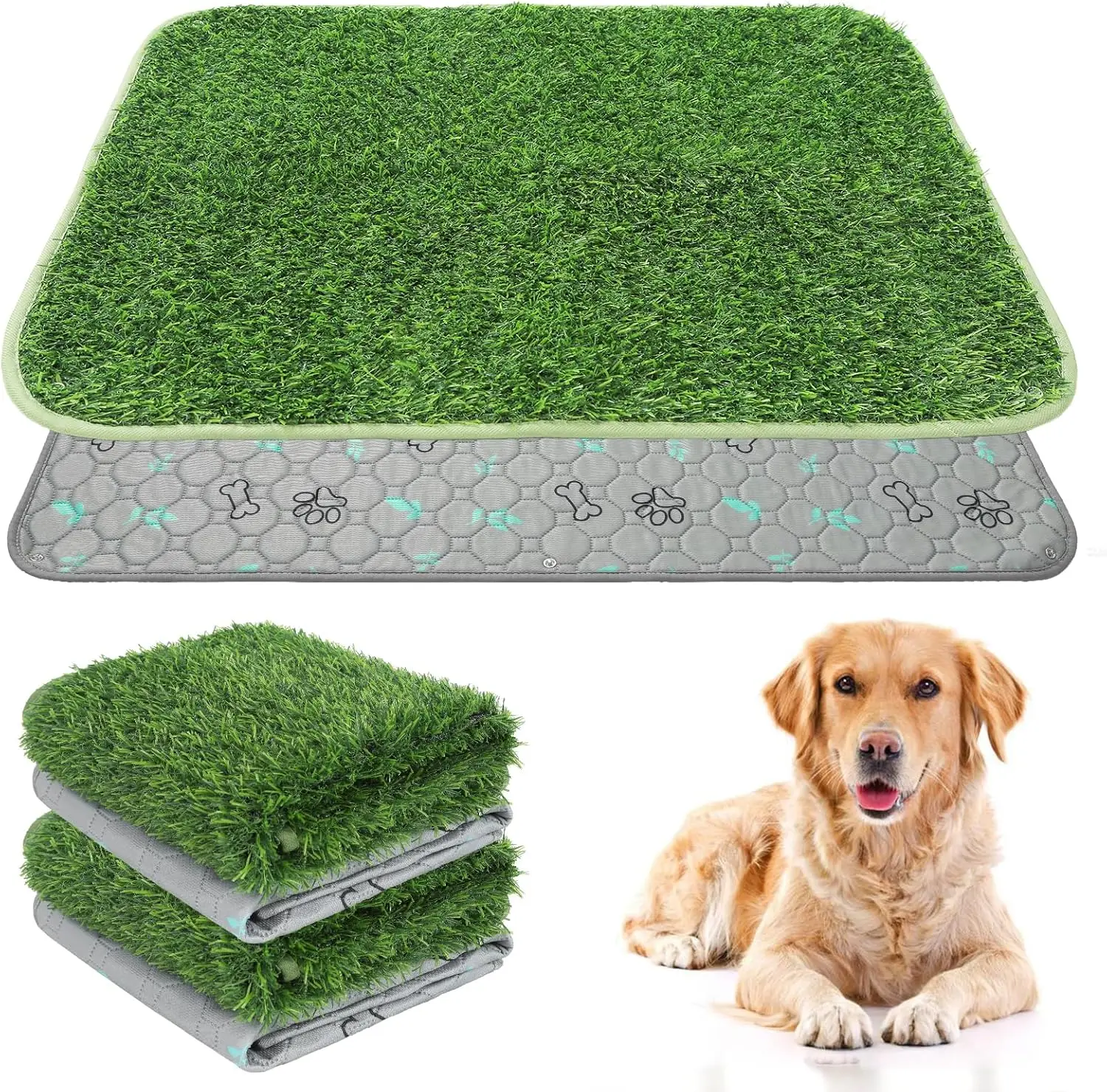 

Washable Dog Grass Pad with Leakproof Pee Pads, 2-Pack Artificial Turf for Puppy Potty Training