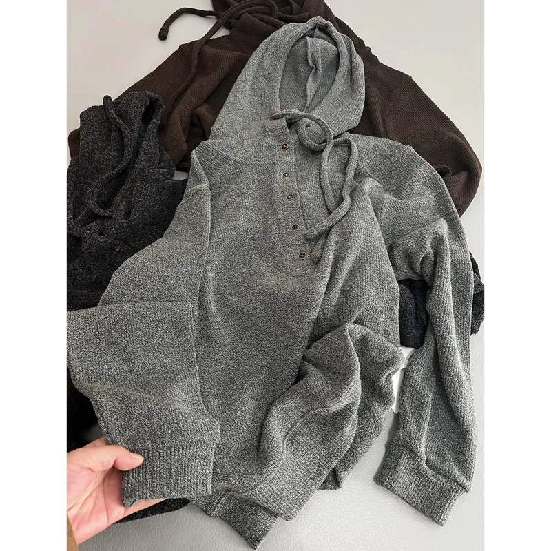 Sudadera con capucha de punto de felpa de conejo de imitación de arroz glutinoso cómoda gigante para mujer suelta de manga larga