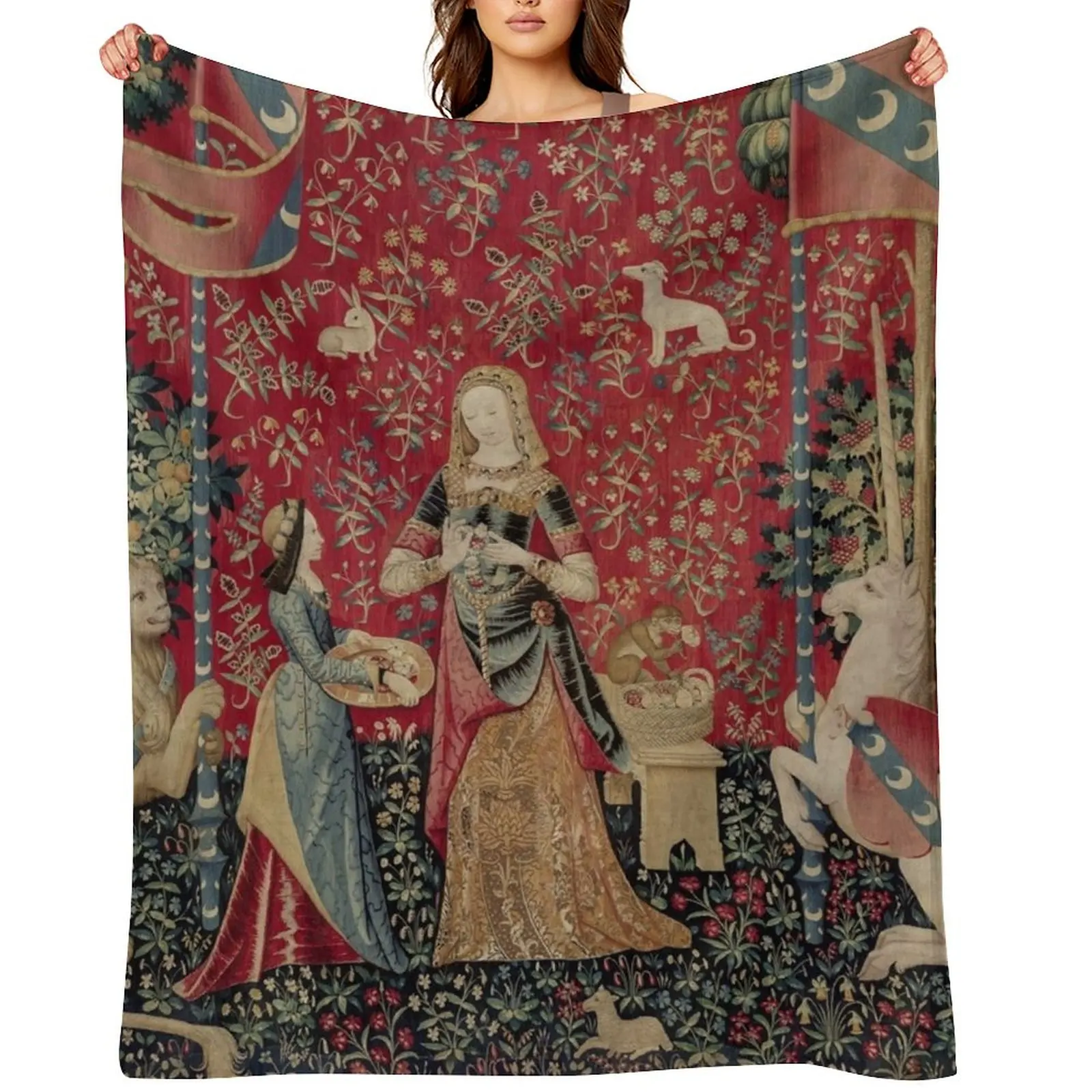 

Lady and Unicorn Medieval Tapestry Five Senses - Smell Throw Blanket sofa bed Soft Plush Plaid Camping Soft Blankets