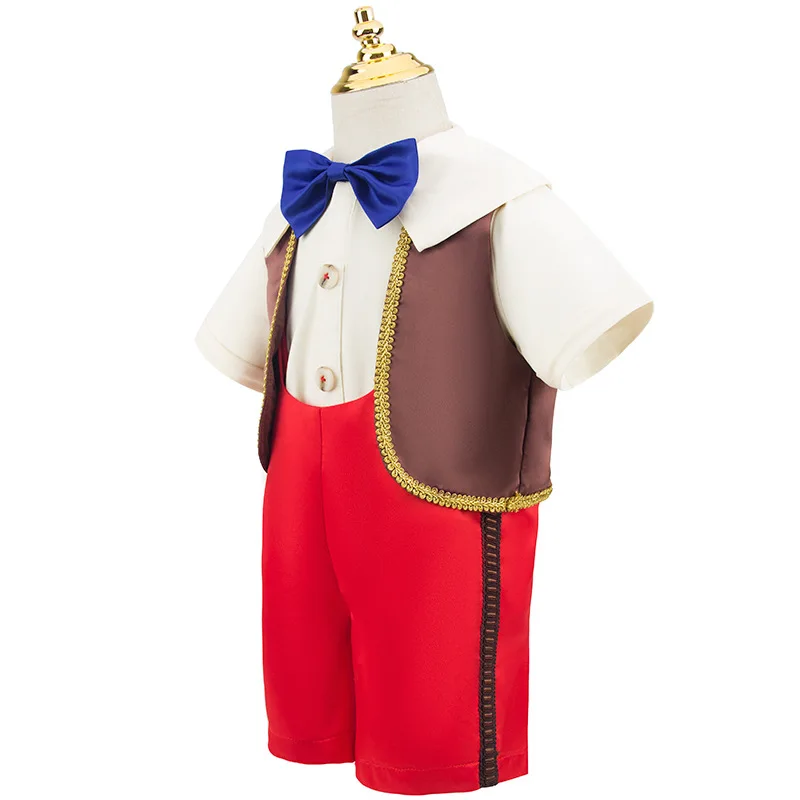 Baby Boy Pinocchio Cosplay Suits Movie Shirt Pants Vest Sets With Hat 1-6 Years Halloween Anime Character Puppet Outfits