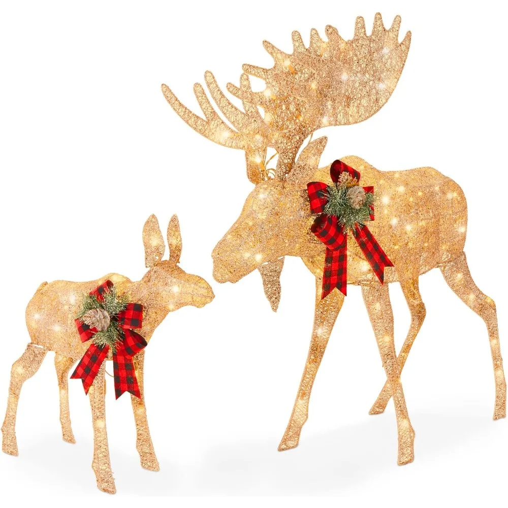 

2-Piece Moose Family, Lighted Outdoor All-Weather Christmas Yard Decoration Light-Up Décor Set w/ 170 LED Lights, Ground Stakes