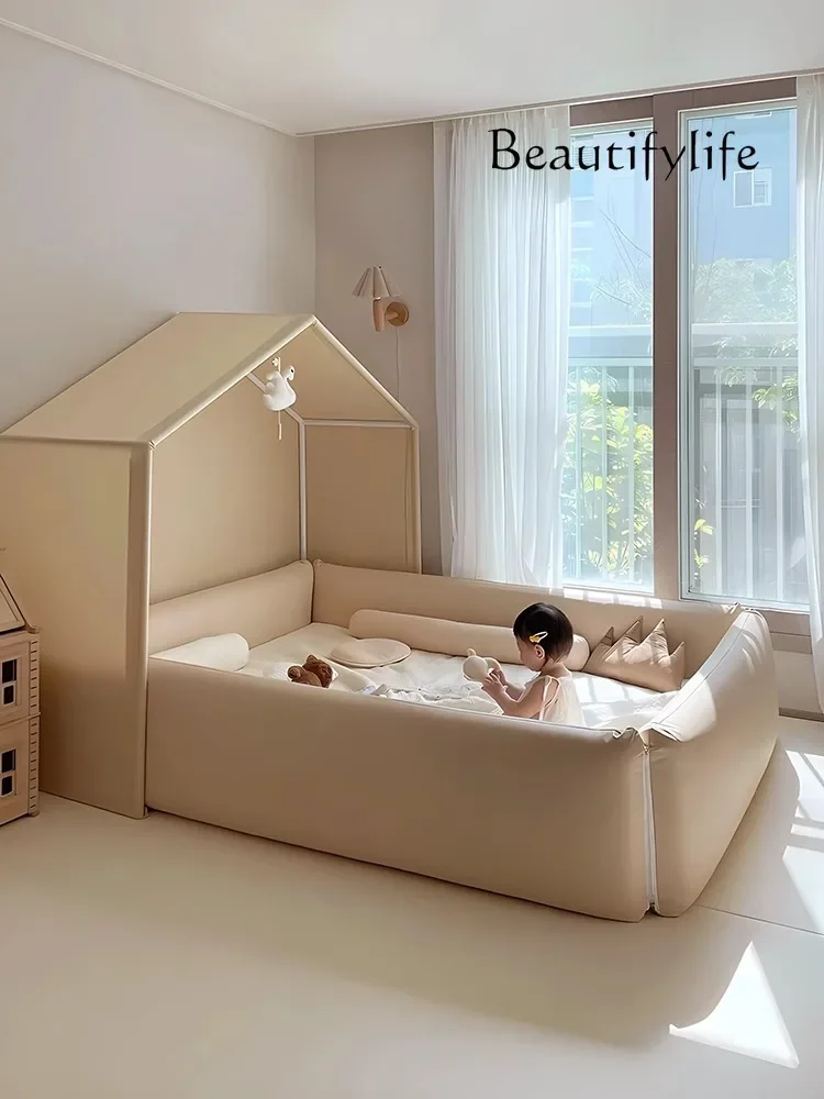 NEW Splicing Montessori boy tent bed circumference girl fence protective fence baby silicone leather anti-collision bed