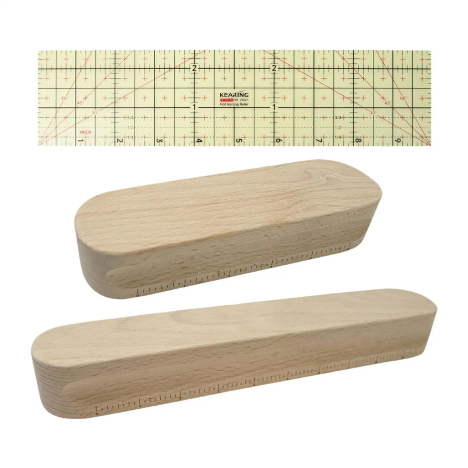 3Pcs Beech Wood Tailors Clapper and Ruler Quilting Dressmaker Set High Temperature Measuring Accessories