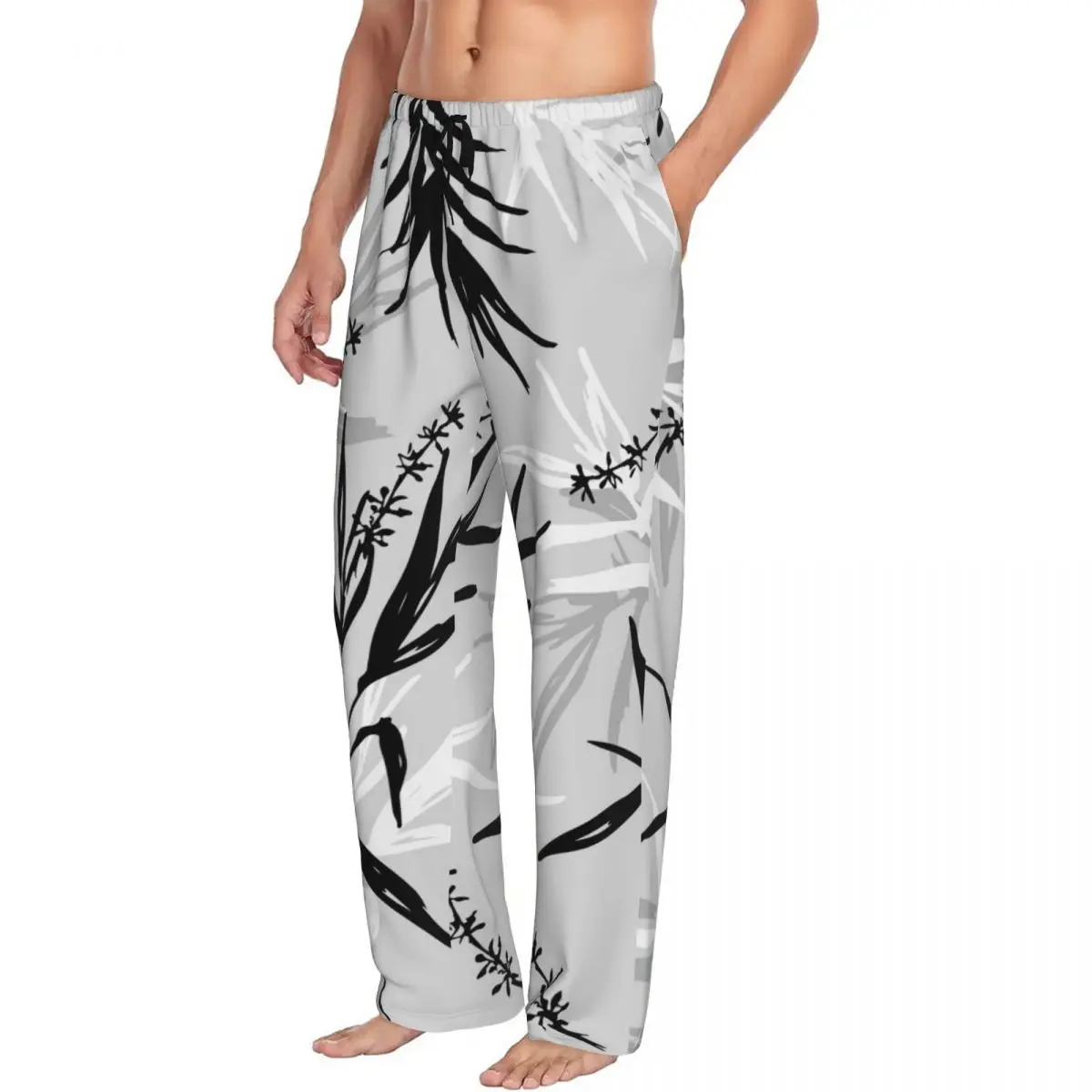 Bamboo Leaves And Flower Painting Men Sleep Bottoms Male Lounge Trousers Men's Pajama Pants