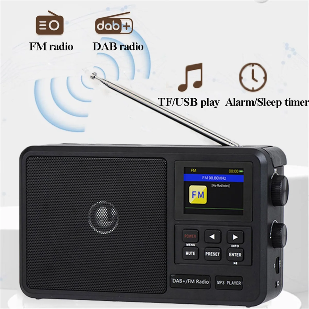 Portable Network Radio DAB+/FM Radios Wireless Bluetooth Speaker with LCD Screen Support Alarm Clock Sleep Timer DY