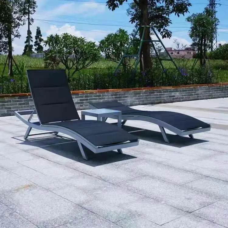 Outdoor Garden Swimming Pool Furniture Hotel Sun Lounger Aluminum Beach Lounge Chair Teslin Mesh Chaise Lounge