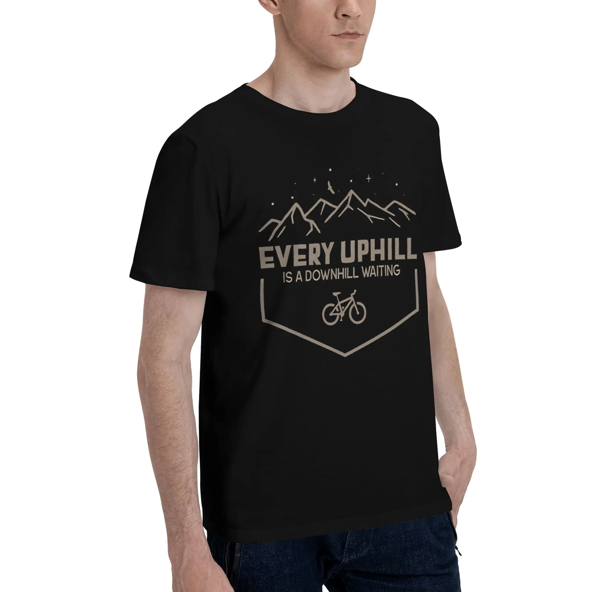 Every Uphill Men's T Shirts Enjoy Every Bike Creative Tee Shirt Short Sleeve Round Neck Pure Cotton Classic Tops T-Shirt