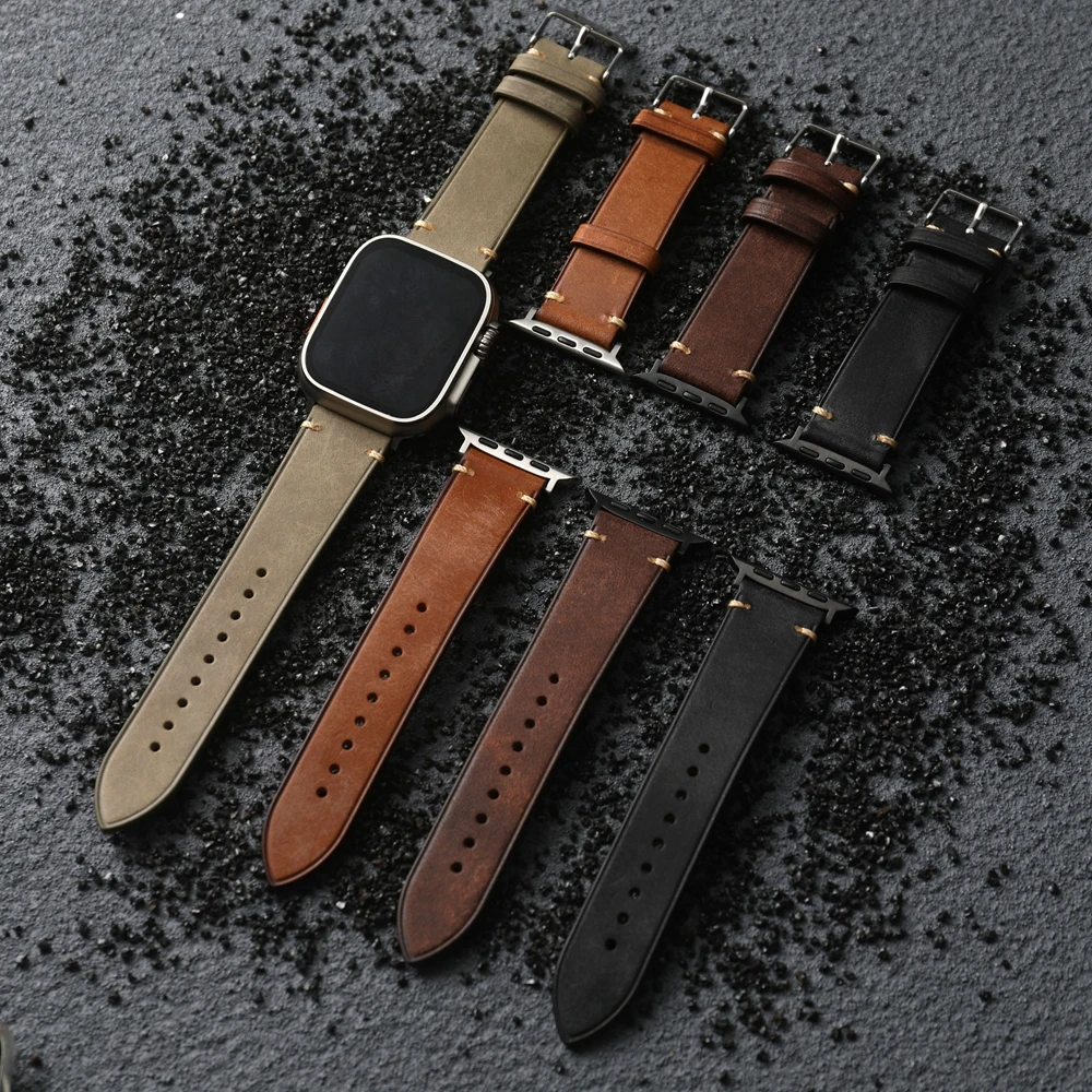 

Ремешок ручной работы из итальянской воловьей кожи для Apple Watch iWatch 49 мм 44 мм 45 мм 44 мм 42 мм, мягкий винтажный браслет Ultra2 S