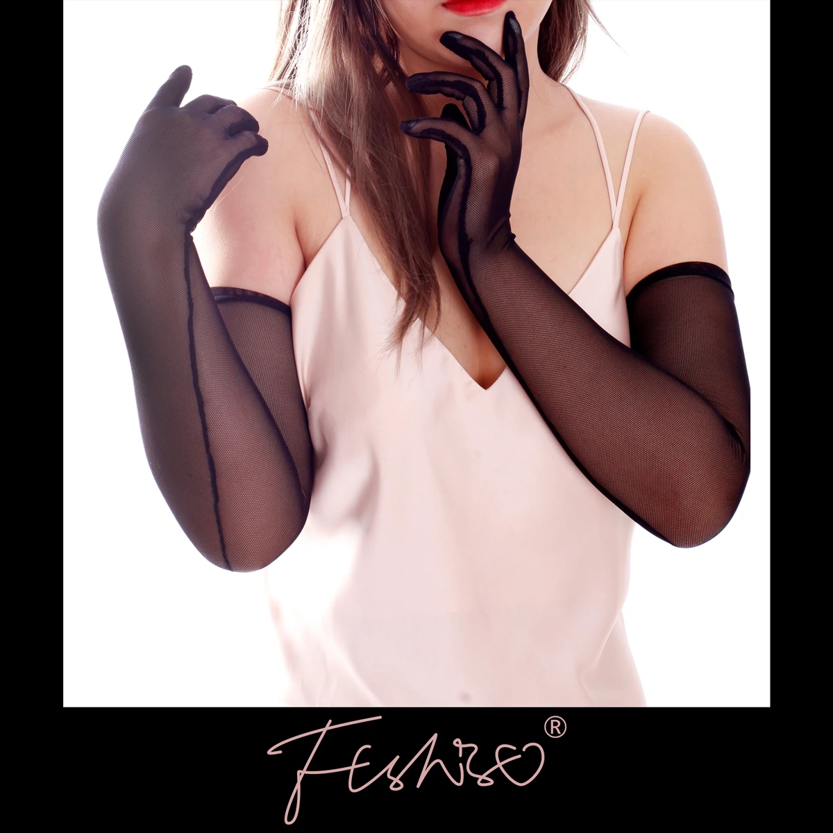 Ftshist Long Sheer Tulle Elasticity Gloves Mesh Ultra Thin Stretchy Full Finger Mittens  White Sexy Transparent Red Solid Black