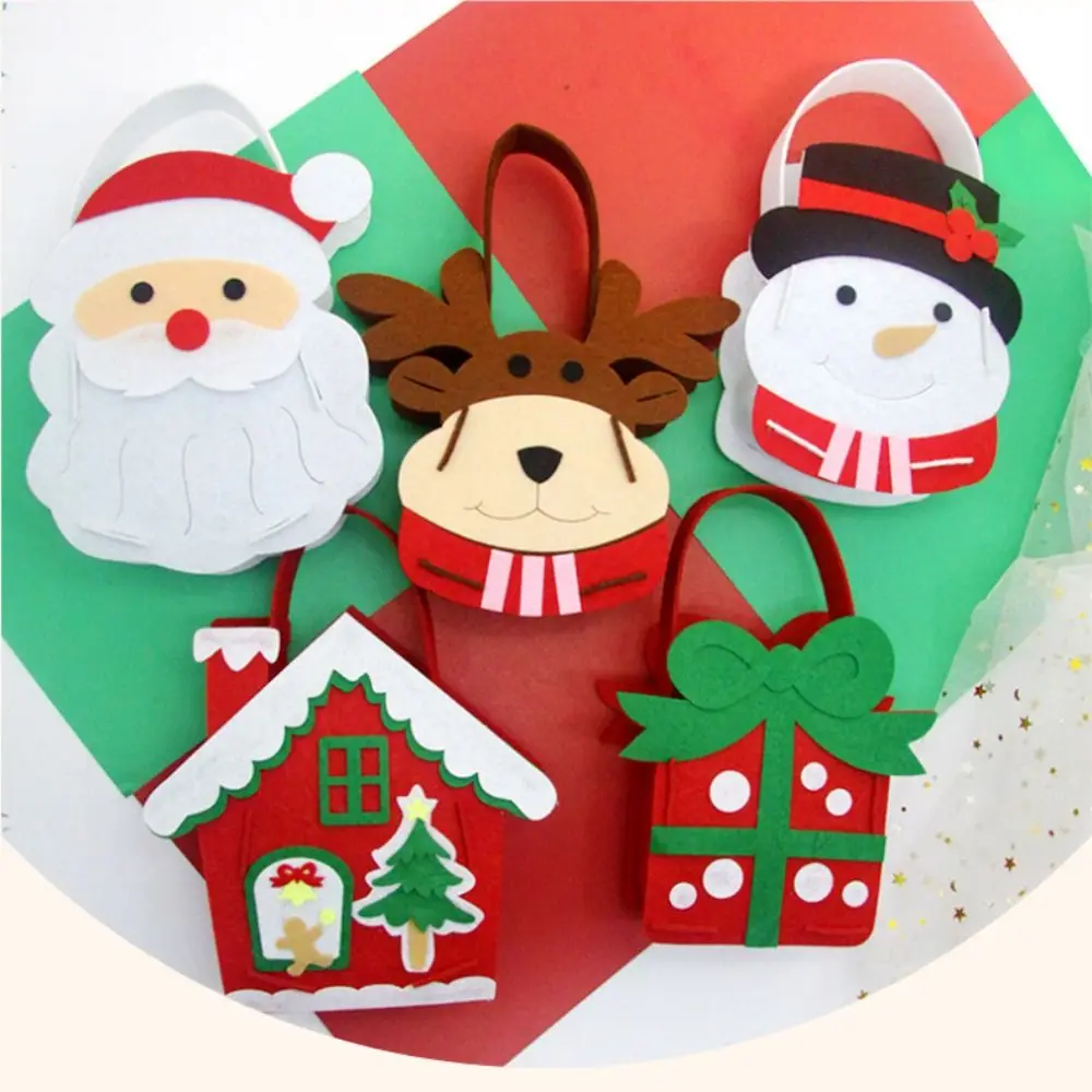 Tessuto non tessuto Borsa di caramelle di Natale fai-da-te Regalo Pupazzo di neve Borsa di Natale fai-da-te Giocattolo Casa di Natale Borsa di alce portatile di Babbo Natale