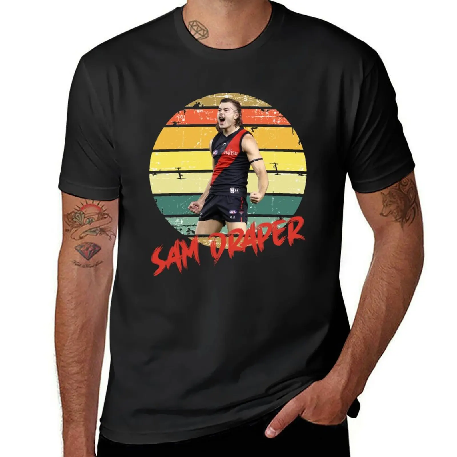 sam draper vintage sun T-Shirt oversized korean fashion Short sleeve tee heavyweights T-shirt men