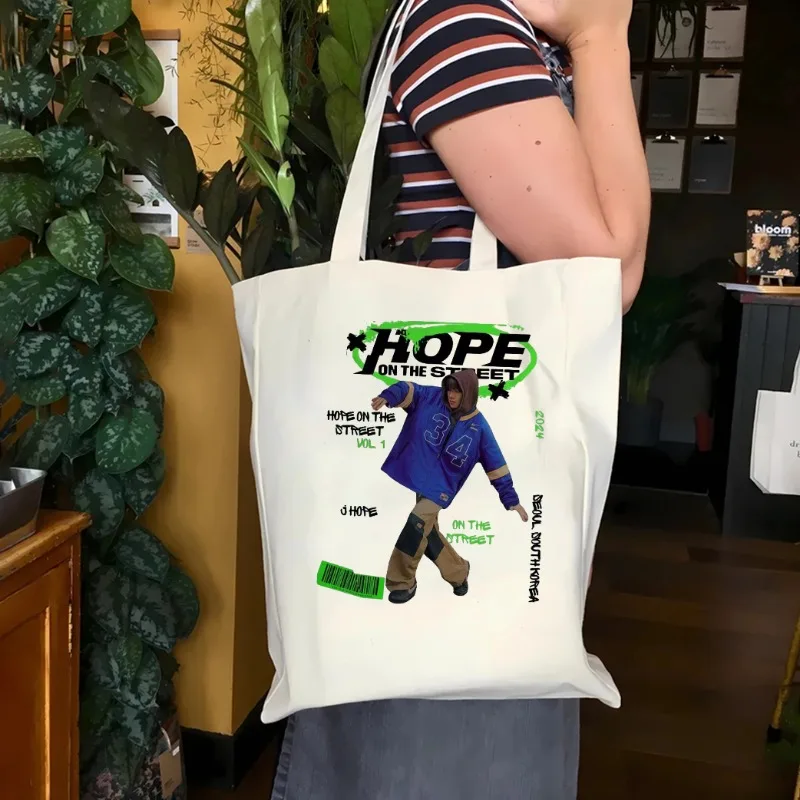 Hope on The Street Canvas Bag Kpop J-hope Y2K Aesthetic Print Tote Bag Jung Hoseok Women's Casual Fashion Portable Shoulder Bag