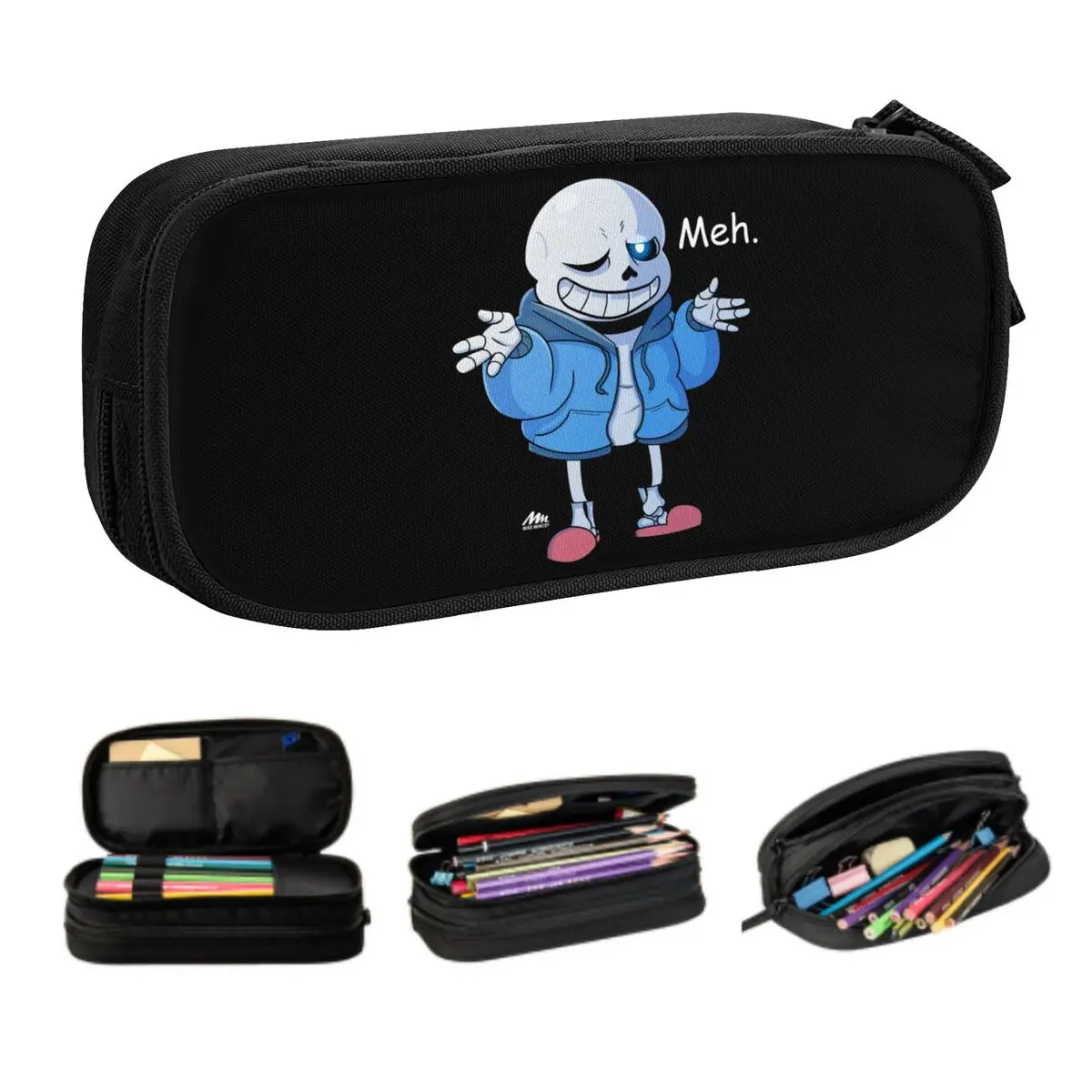 Custom Korean Meh Sans Pencil Case for Girls Boys Undertale Game Large Capacity Pen Box Bag Stationery