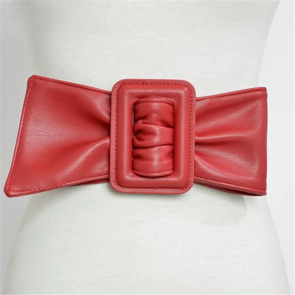 Wide Women Belt For Dresses Leather Big Bow red Cummerbund Ladies Fashion 2024 Brand Solid Female Wide Waist Belt