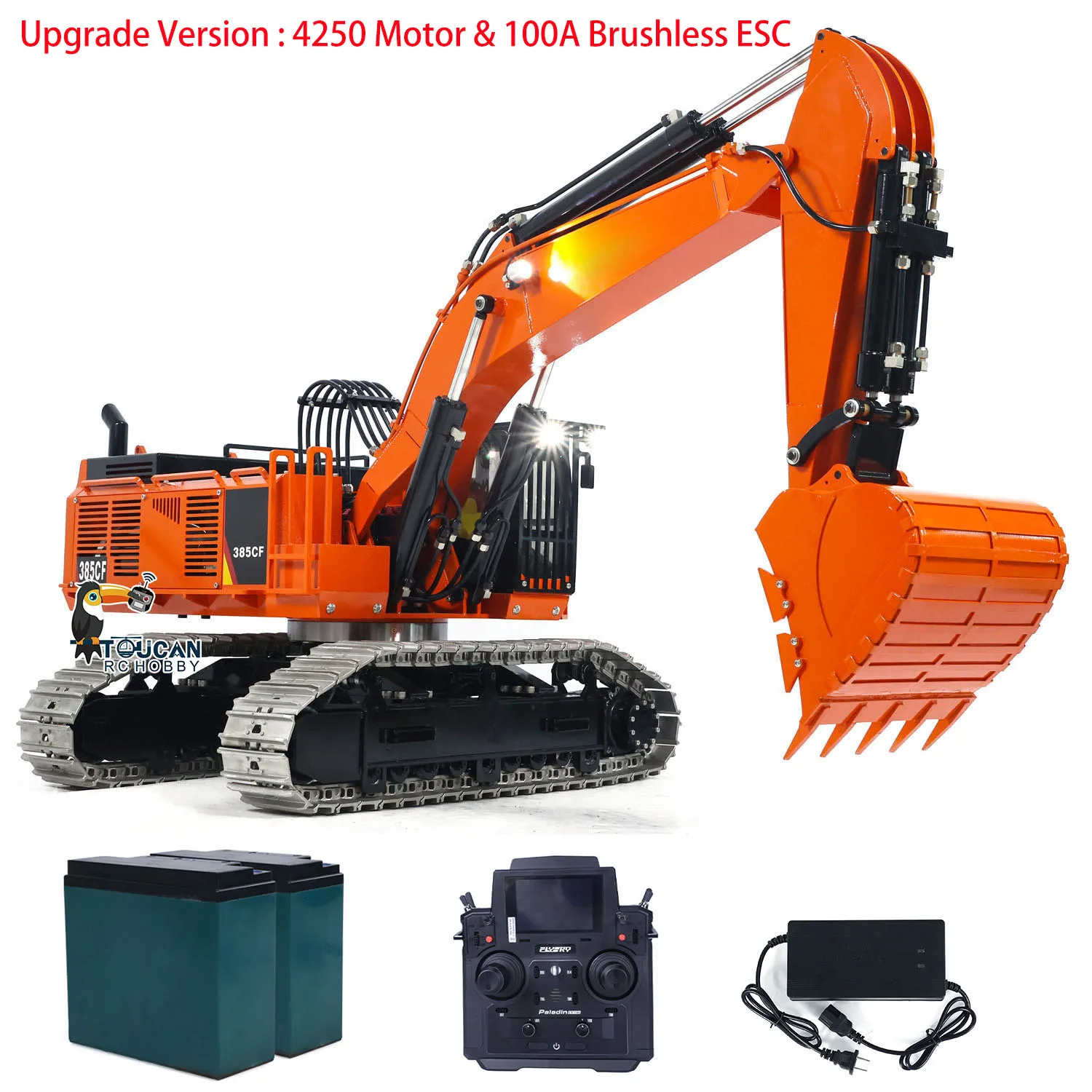 385CF RC Hydraulic Excavator Heavy Duty Machine 1/8 Remote Control Metal Diggers Construction Vehicle Model Smoking Light Sound