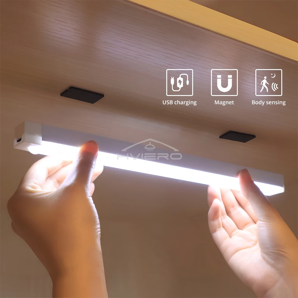 Rechargeable Motion Sensor LED Bar Light Induction Night Light Portable Cordless Magnetic Cabinet Lamp for Kitchen Bedside Room
