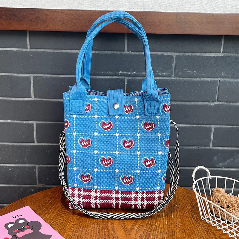 Romantic Love-Themed Knitted Shoulder Bag, High-Quality Eco-Friendly Gift Bag, Multifunctional Large-Capacity Tote Bag, Suitable for Gifting to Family, Friends, Classmates, Holiday Shopping, Fashionable Crossbody Bag, Daily Casual Outing, Carrying Essentials, Women's Handbag