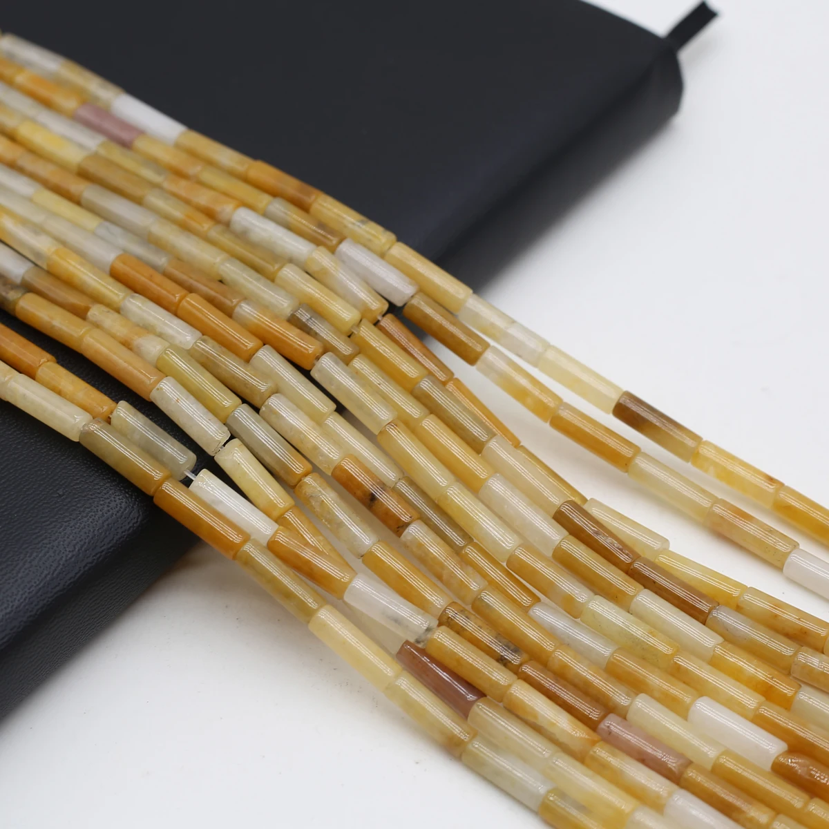 36cm Natural Stone Beads Cylindrical Yellow Jade Loose Spacer Beaded for Making DIY Jewelry Necklace Bracelet 4x13mm