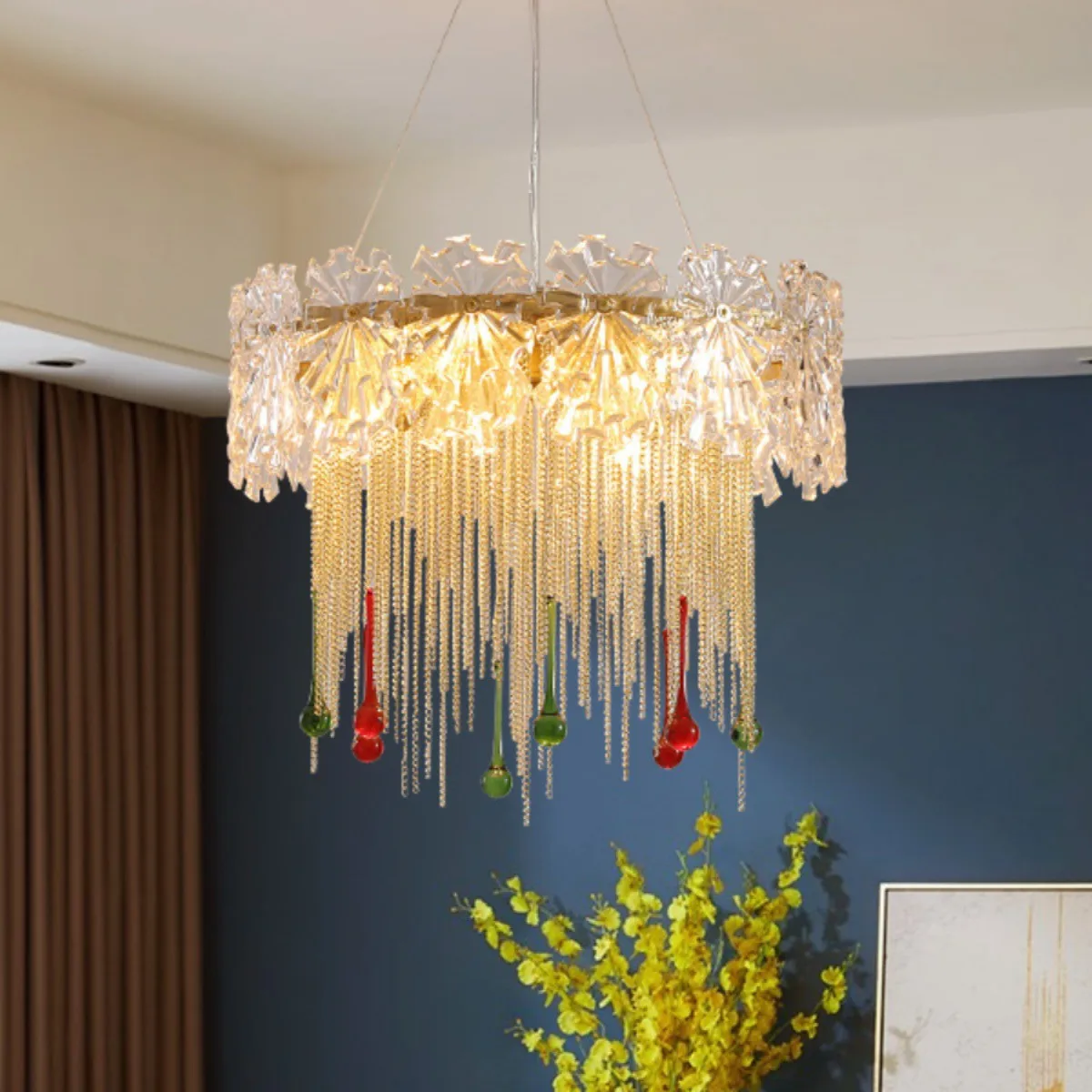 

American Luxury Water Drop Tassel Chandeliers For Living Room Bedroom Dining Room Home Decor Circular Simple Led Lustre Fixtures