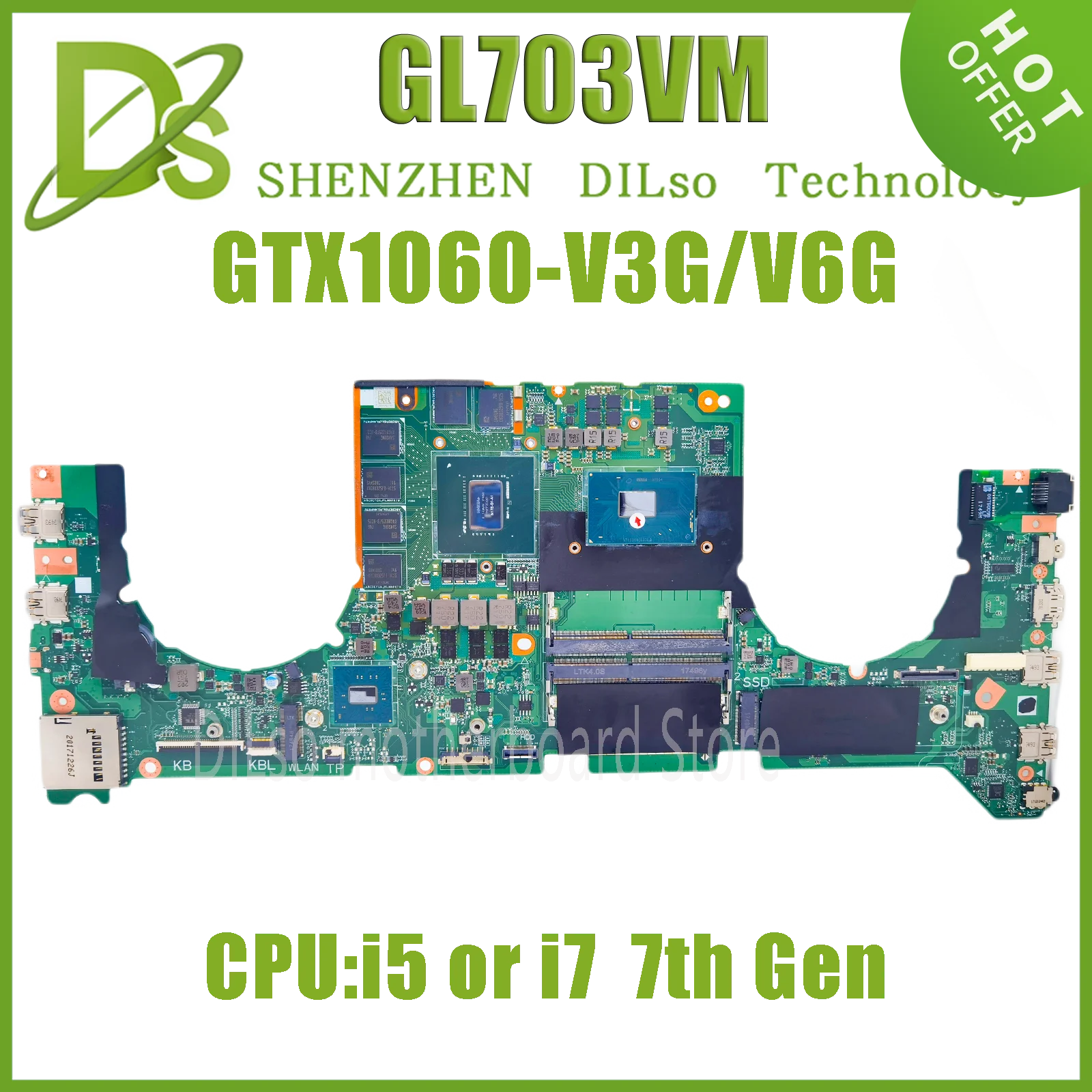 KEFU GL703VM (DABKNMB1AA0)Mainboard For ASUS GL703V Laptop Motherboard W/I7-7700HQ I5-7300HQ GTX1060-3G/6G N17E-G1-A1 100% Test