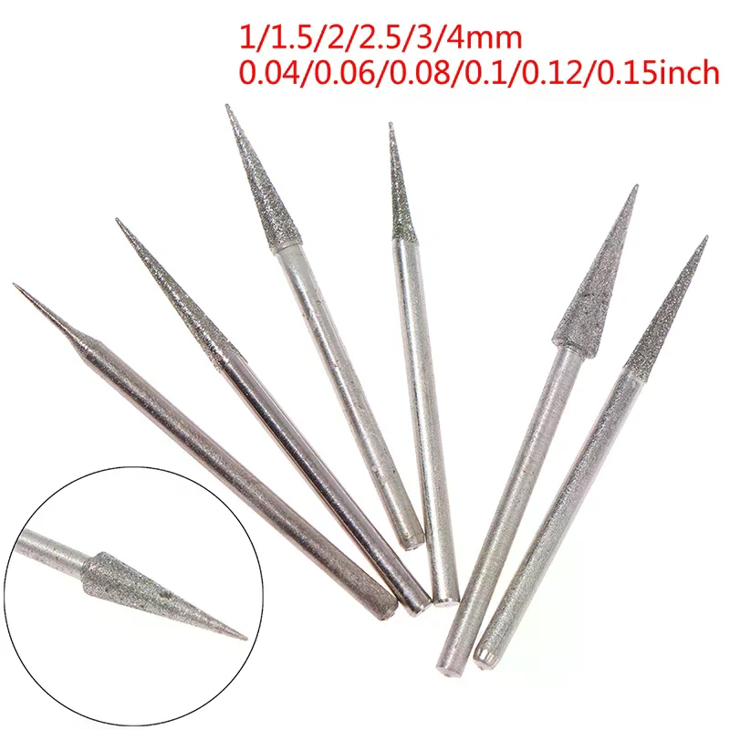 /TPz/1-4mm Diamond Grinding Head Needle Bits Burrs Engraving Carving Tool 2.35mm 6Pcs