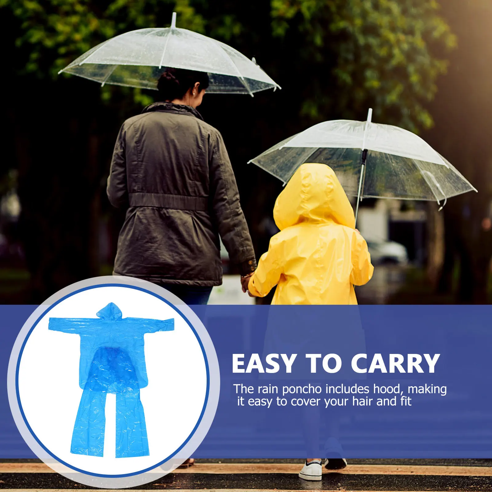 Transparent Rain Poncho Set Plastic Hooded Full Body Coverage Disposable Rainwear for Men Women Travel Outdoor Emergency