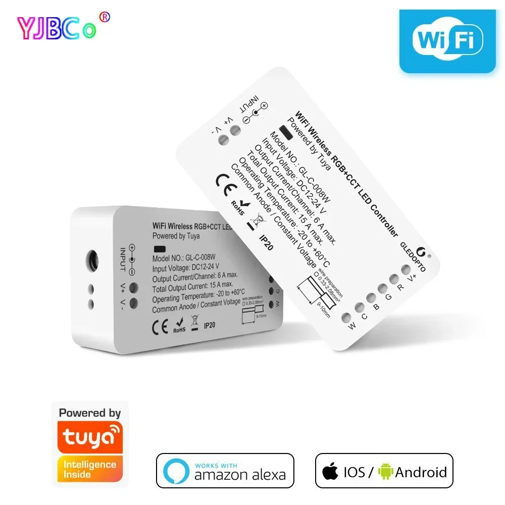 Gledopto RGBCCT Zigbee WiFi LED Strip Controller tuya APP Dimmer Work with Smart Life App WiFi Alexa Amazon Voice Control