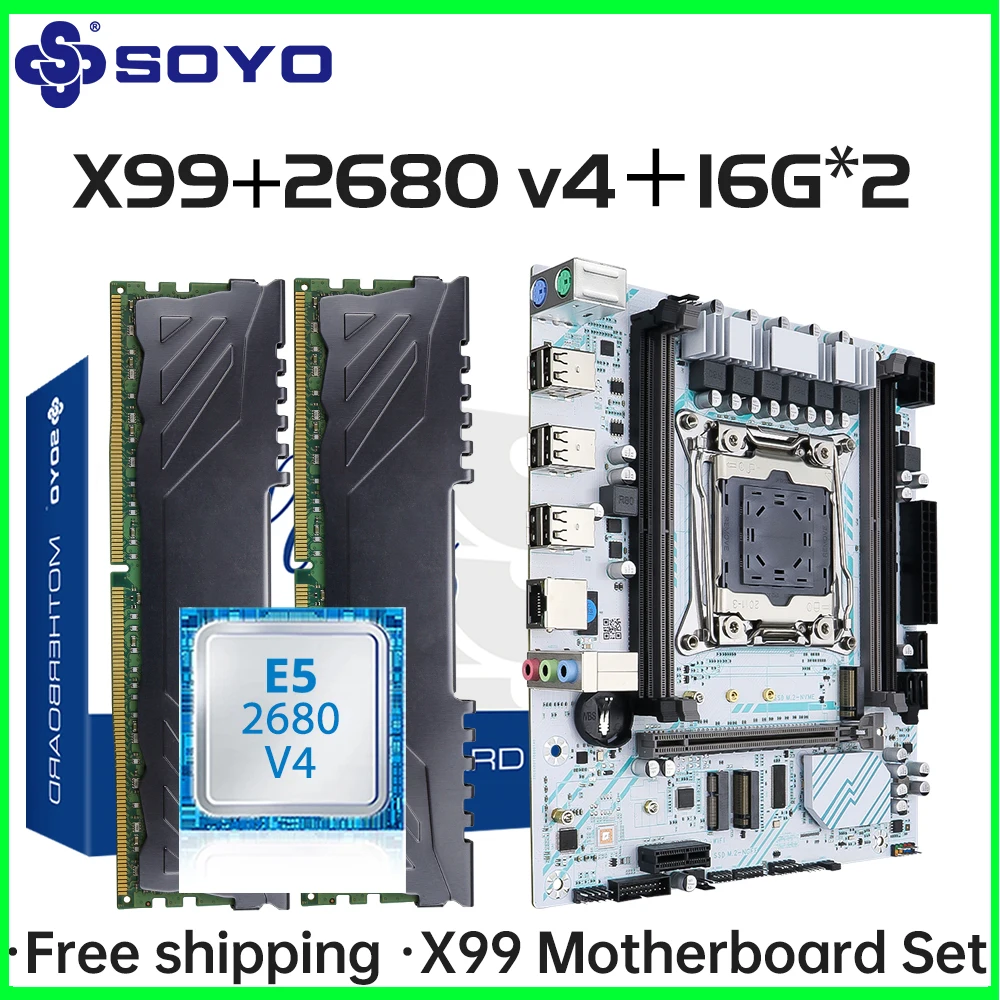 

Комплект материнской платы SOYO X99 LGA 2011-3 с процессором E5 2680 V4 32G=2*16G DDR4 REG ECC Память M.2 NAME Компьютерные компоненты