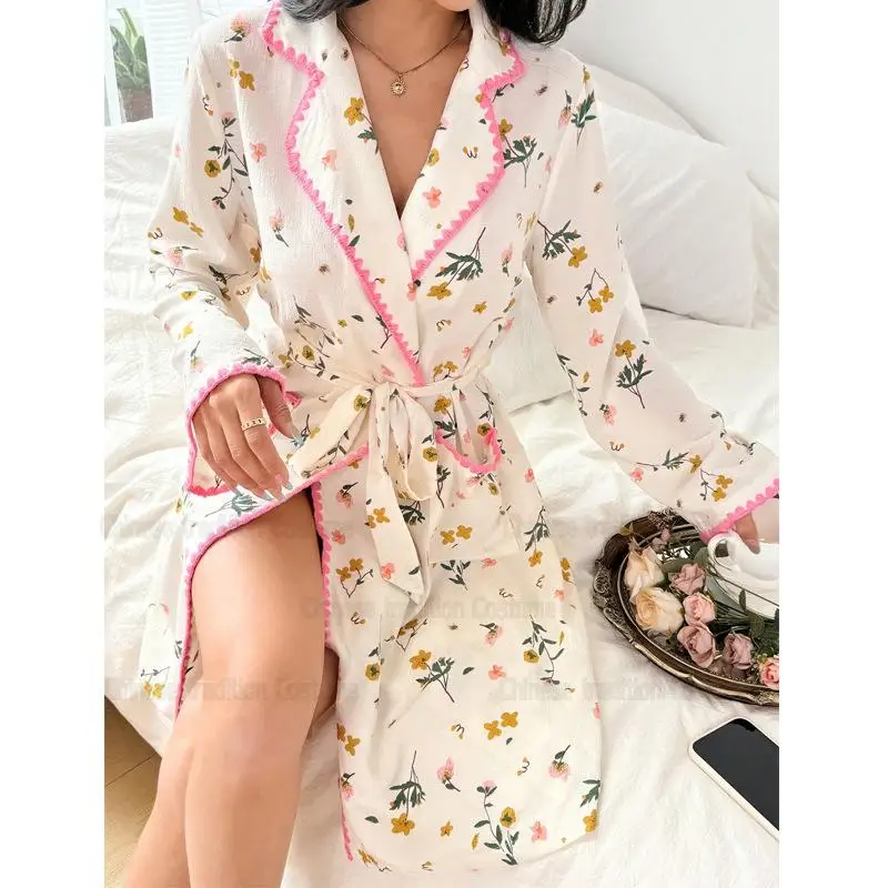 

Lapel Collar Kimono Gown Women Sexy Sleepwear Autumn Sleepwear Long Sleeve Intimate Lingerie Pijama Mujer Sexy Pijama Loungewear