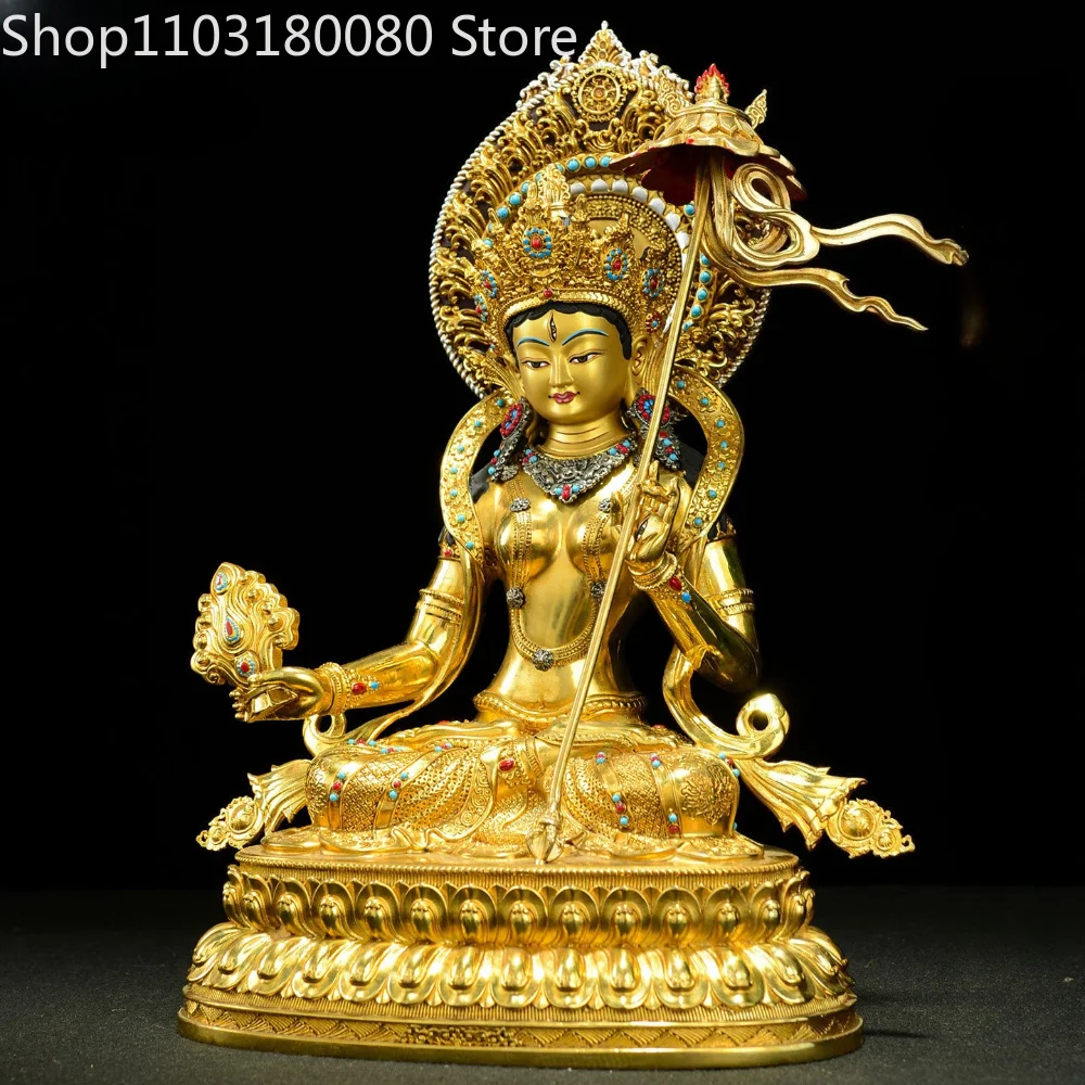 28cm Copper Gilded Ushnisha Sitatapatra Statue Ushnisha White Parasol Goddess Buddhist Deity Sculpture Altar Home Decor