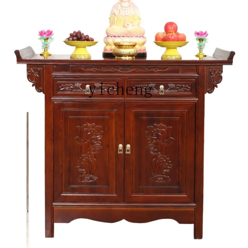 

ZF Solid Wood Altar High Altar Incense Desk Household God of Wealth Cabinet Buddha Shrine Clothes Closet Buddha Table