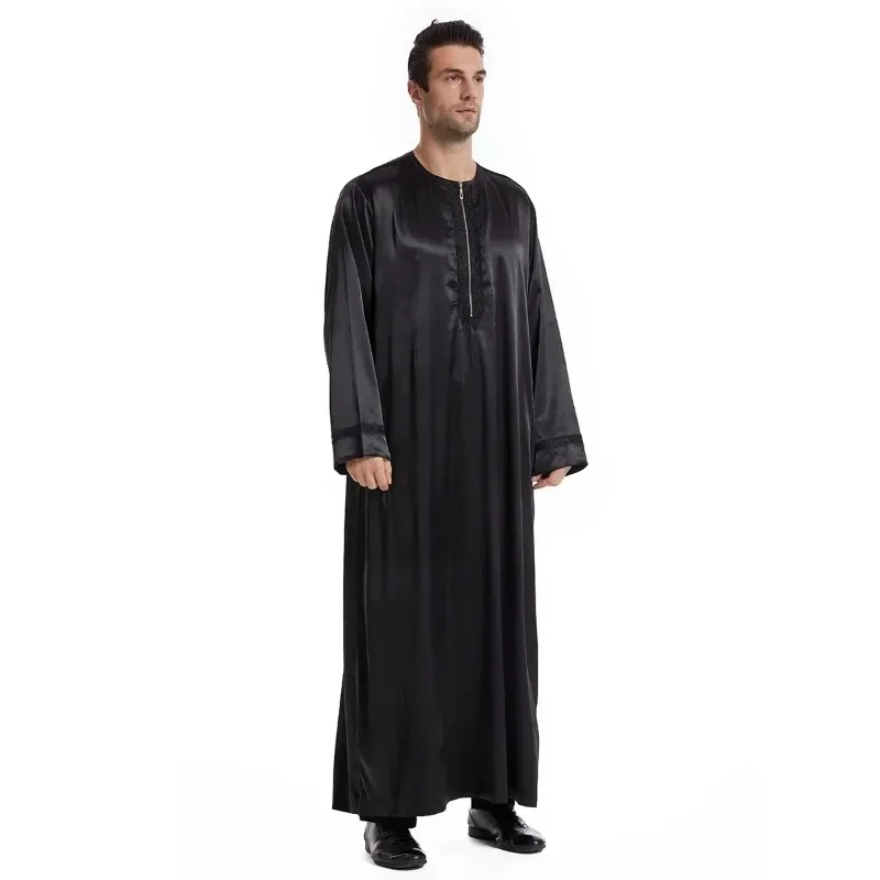 Eid Muslim Men Jubba Thobe Mens Zipper Up Long Dress Islamic Ramadan Long Robe Saudi Musulman Wear Abaya Caftan Dubai Arab Dress