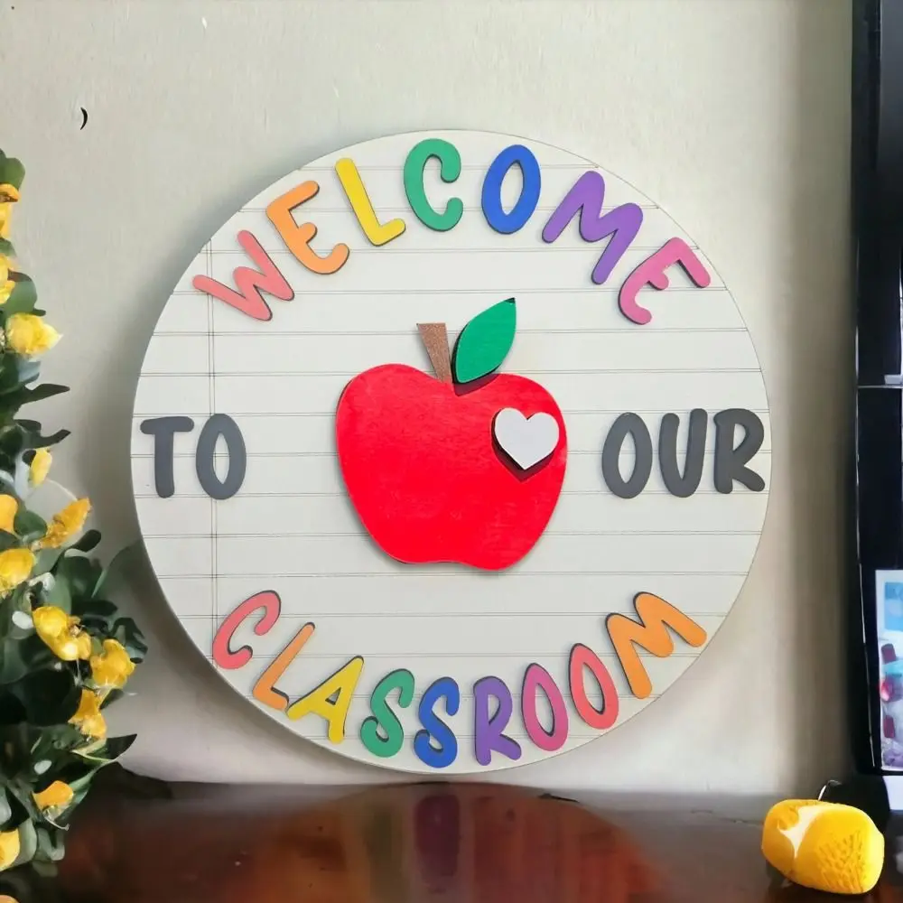 Interchangeable Welcome To Our Classroom Sign Cartoon Handmade Welcome Door Signs Elegant Wooden Door Hanging Ornament