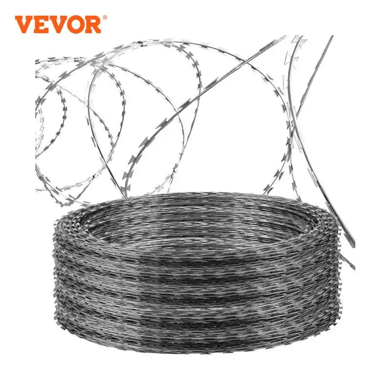 VEVOR Razor Wire Galvanized Barbed Wire Razor Ribbon Barbed Wire 18 inches 250 Feet 5 Coils Per Roll  Helical Barbed Wire Fence