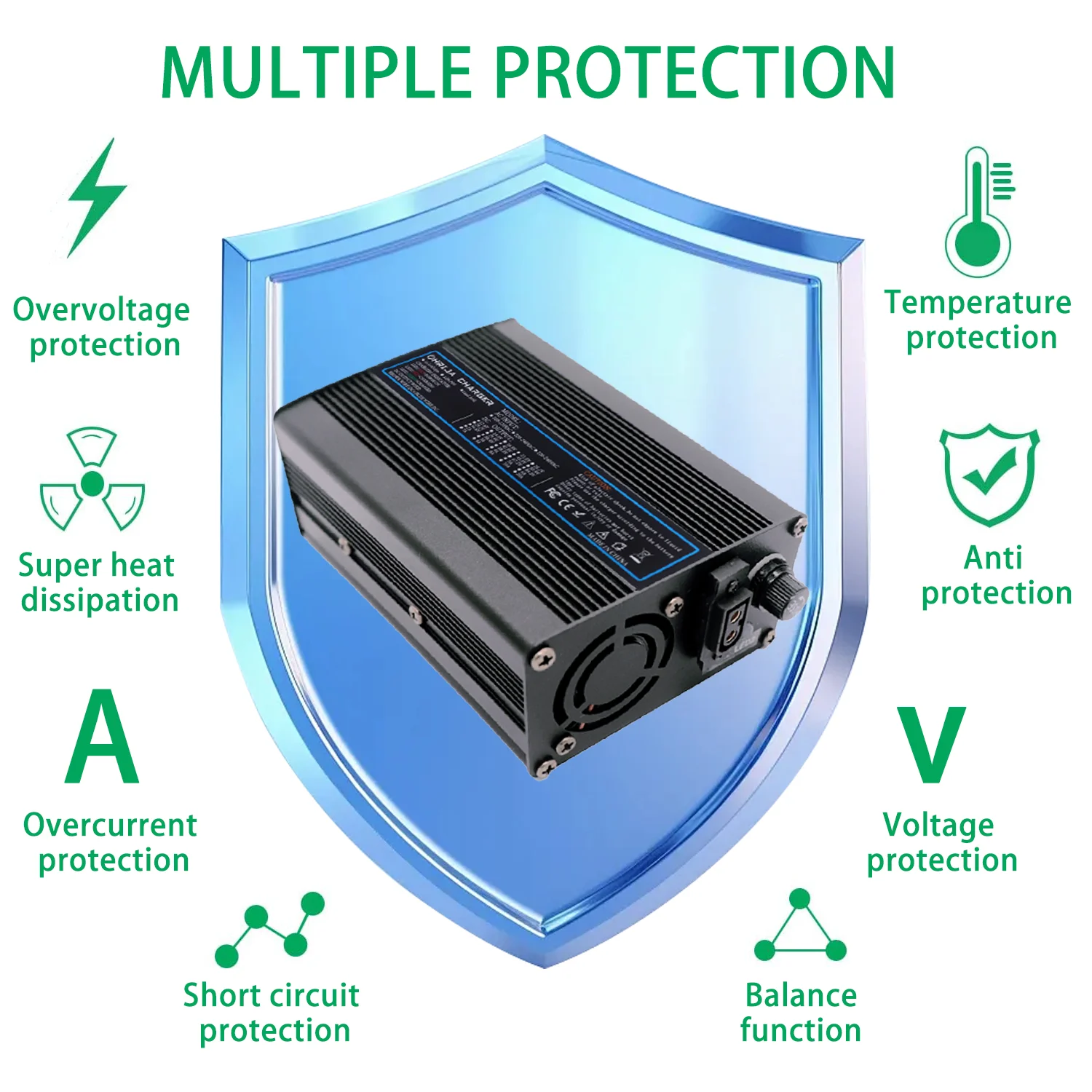 انفصال موصل 50.4 فولت 5A الألومنيوم حالة بطارية ليثيوم شاحن سريع ل 48 فولت 12 ثانية eries شاحن بطارية ليثيوم مروحة التبريد