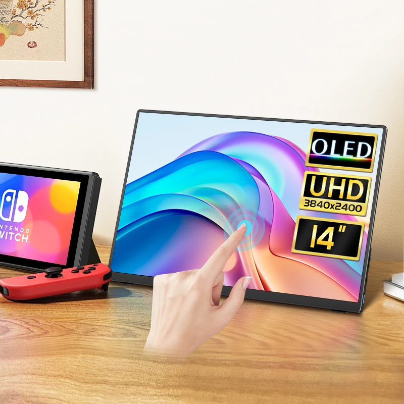 Damrapt 14 Inch OLED 4K Portable Touch Monitor 16:10 500nits HDR Metal Frame for Laptop PC Smart Phone Xbox Gaming Display Mac