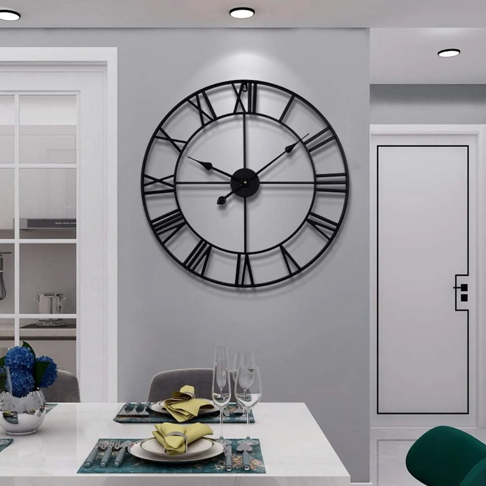 

Large Wall Clock, 24" Completely Silent, Non Ticking, Battery-Operated,Rustic Round Modern Metal Wall Clocks