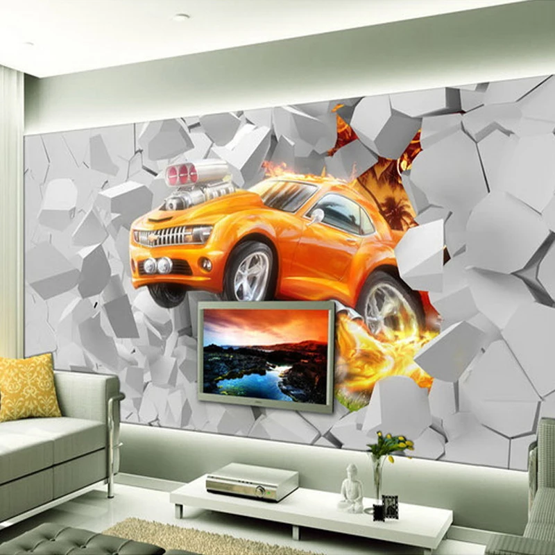 

Custom 3D Mural Wallpaper Cartoon Car Living Room Background Wall Decoration Painting Non-woven Backdrop For Kids Room Bedroom