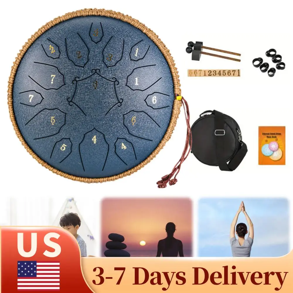 

12-дюймовый музыкальный барабан с сумкой и палочками, 15 нот, D-тональность, для йоги, медитации, звукотерапии, детский, для начинающих, ручной барабан