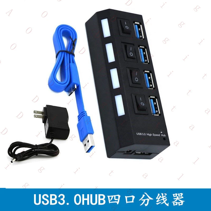 RTG-- High-speed USB 3.0 hub for computers, 4-port USB HUB splitter with power supply and independent switches
