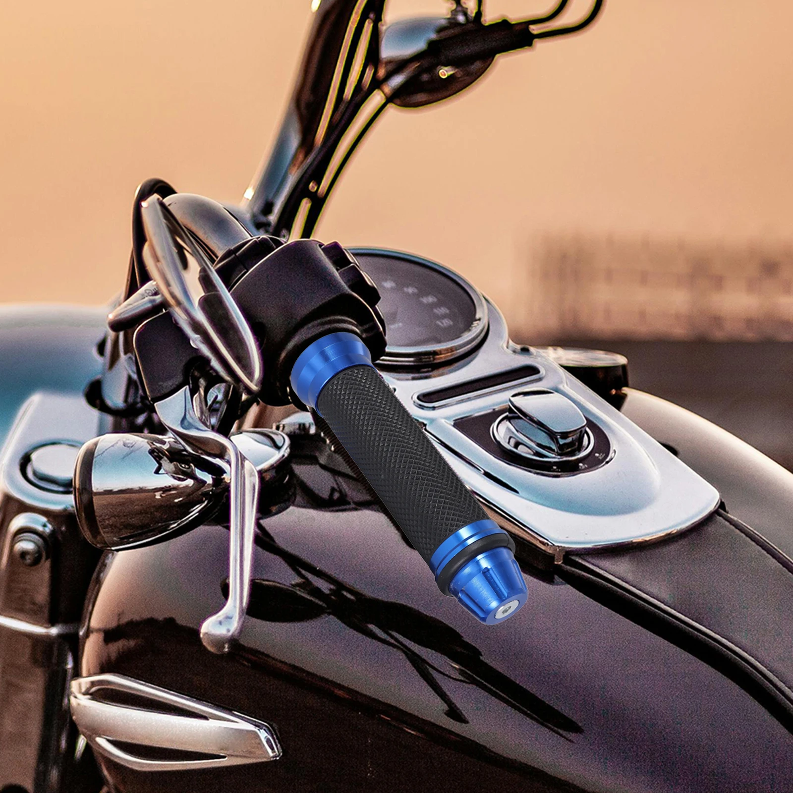 

Blue Motorcycle Throttle Grips Rubber Handlebar Covers Non Slip Suitable Most Bikes Aluminum Alloy Durable Stylish Easy