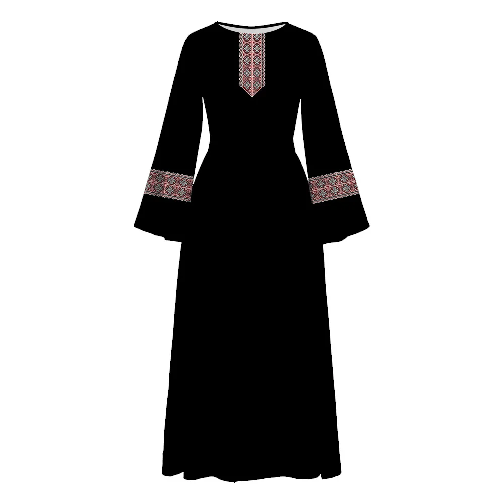 Women Muslim Islam Purple Abaya Long Flare Sleeve O-Neck Abaya Muslim Dress With Belt Dubai Turkey Moroccan Casual Kaftan Dress