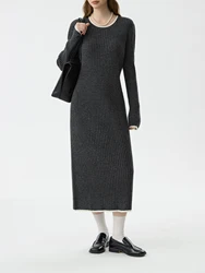 FSLE Office Lady Relaxing Knitted Color Contrasting Dress for Women's Winter 2024 New Slim Fit Casual Loose Dress 24FS14571