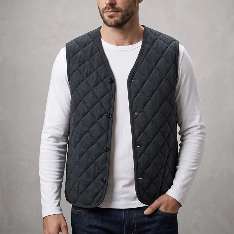 Men's Fall Winter Fleece Lined Padded Vest Short Warm Thermal Sleeveless Jacket Casual Outdoor Gilet