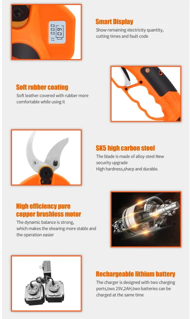 25V 2.0Ah Li-battery wireless hedge shears Tree Pruning cordless Electric power shear Branch Pruner shears